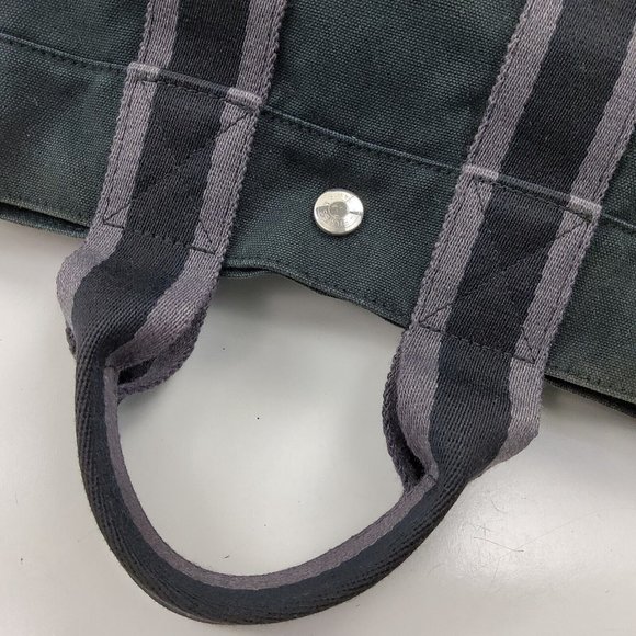 Hermes Fourre Tout Canvas Tote Bag Handbag Satchel Black Grey - Picture 7 of 15